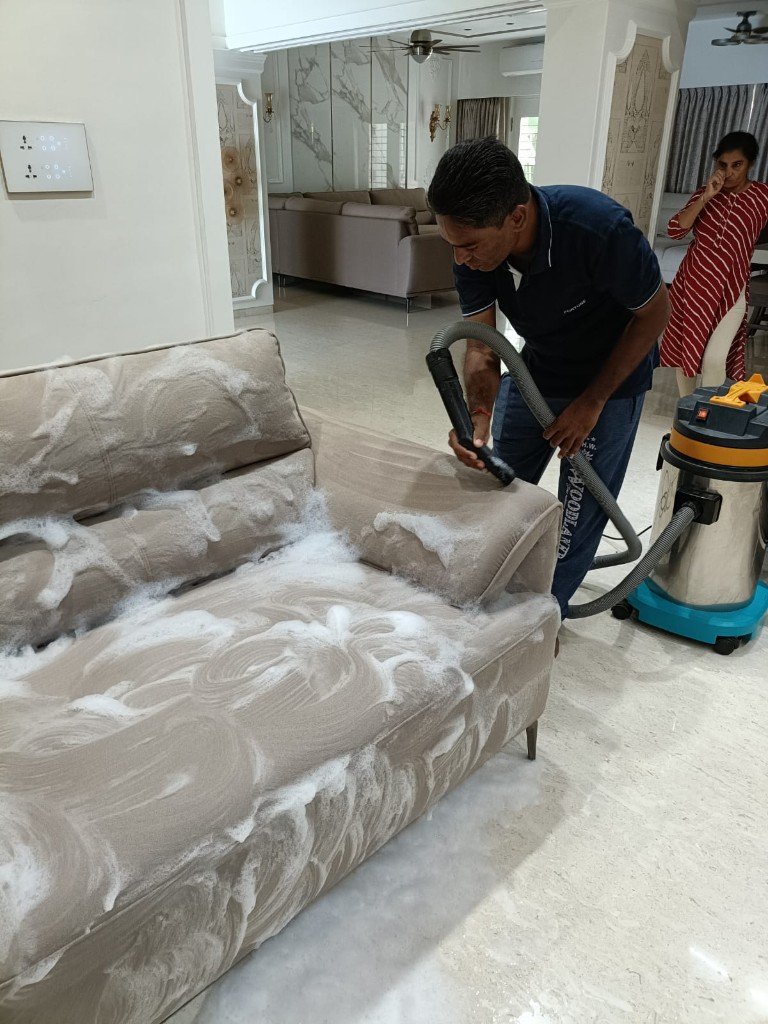 Sofa cleaning inside a modern Vadodara home